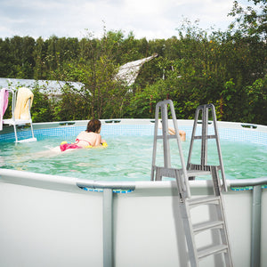 Vinyl Works A Frame Above Ground Pool Ladder Steps w/ Slide Lock Barrier, Taupe