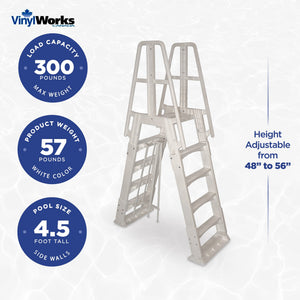 Vinyl Works SLA A-Frame Adjustable 48-56 Inch Above Ground Pool Ladder, White