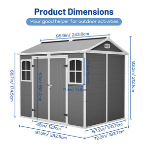 Plastic Utility Shed 8x6 ft with Floor – Lockable Storage Shed