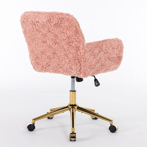 Office Chair, Artificial Rabbit Hair Home Office Chair With Metal Base, Adjustable Desk Chair Swivel Office Chair, Vanity Chair