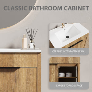 30inch Floor-Standing Bathroom Vanity with 3D Grooved Panel and Integrated Ceramic Sink