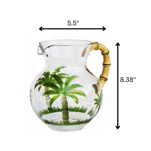 Palm Tree Design 3 Quarts Unbreakable Plastic Water Pitcher With Lid And Spout, Bpa Free - Clear