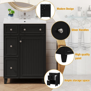 Transitional Style Bathroom Vanity Cabinet With Ceramic Sink