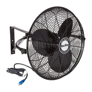 Air King 20" 1/6 HP 3-Speed Non-Oscillating Enclosed Steel Wall Mount Fan, Black