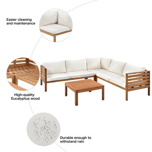 Wood Structure Outdoor Sofa Set with Beige Cushions