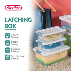 Sterilite 6 Qt. Plastic Stackable Storage Box with Latching Lid, Clear (12 Pack)
