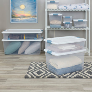 Sterilite 32 Qt Clear Plastic Stackable Storage Box Container with Lid, 6 Pack
