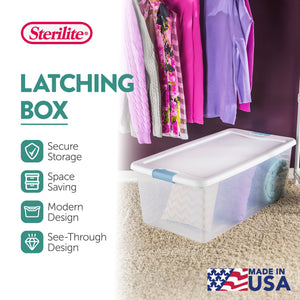 Sterilite 106 Qt Clear Plastic Stackable Storage Bin w/ White Latch Lid, 4 Pack