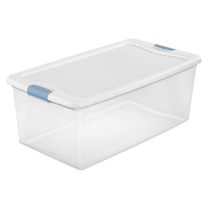 Sterilite 106 Qt Clear Plastic Stackable Storage Bin w/ White Latch Lid, 4 Pack