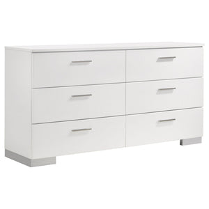 August - 6 Piece Queen Panel Bedroom Set With LED Lighting - White