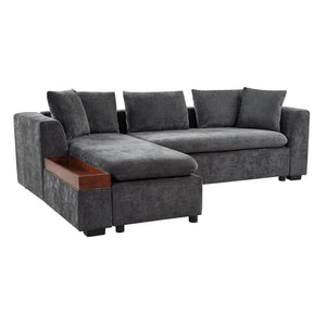 Modern L Shaped Sectional Sofa With Upholstery And Wooden Storage