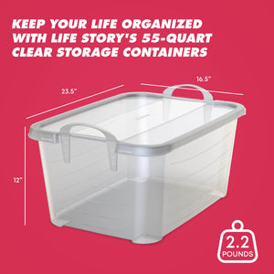 Life Story 55 Quart Stackable Storage Bin, Light Duty Container, Clear, 6 Pack
