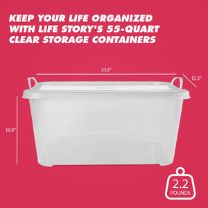 Life Story 55 Quart Stackable Storage Bin, Light Duty Container, Clear, 12 Pack