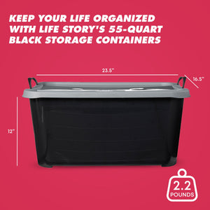 Life Story 55 Quart Stackable Storage Bin, Heavy Duty Lidded Container, 12 Pack