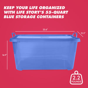 Life Story 55 Quart Stackable Storage Bin, Light Duty Container, Blue, 12 Pack