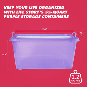 Life Story 55 Quart Stackable Storage Bin, Light Duty Container, Purple, 12 Pack