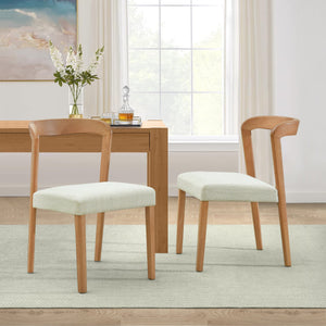Solid Rubber Wood Dining Chairs (Natural Oak + Beige) Set of 2
