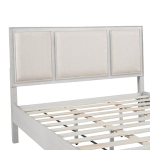 Queen Size Wooden Bed Frame with Upholstered Headboard