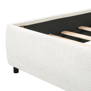 King Size Upholstered Bed Frame With Boucle Fabric Curved And Wide Headboard
