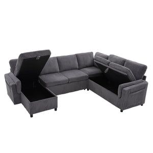 Convertible U-Shaped Sectional Sofa Bed With USB Ports And Storage