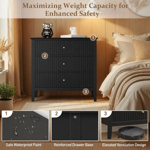 Fluted 3 Drawer Nightstand With Soft Close Slides