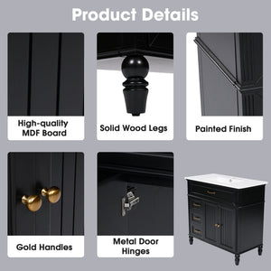 Bathroom Vanity With Sink, Freestanding Cabinet & Drawers