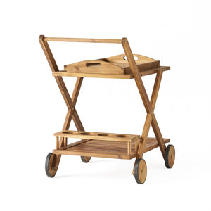 Riviera Bar Cart Natural Stained Acacia Wood Mobile Bar Cart