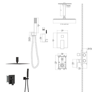 Dual Shower Head 16" Ceiling Mount Square Shower System with Rough In Valve