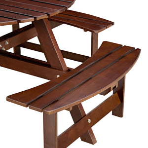 Outdoor 8 Person Round Picnic Table with Built-In Benches