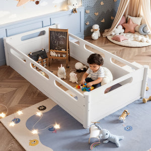 Twin Size Floor Platform Bed with Full-Length Guardrails