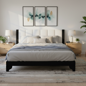 Queen Size Bed Frame in Black & White Pine