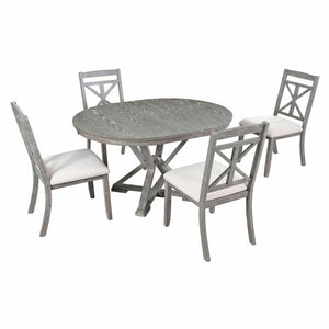 Dining Set With Extendable Round Table And 4 Upholstered Chairs