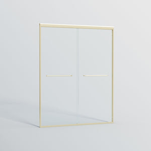 Double Sliding Shower Door, Semi-Frameless Bypass Bathroom Sliding Door With 1/4" (6 Mm) Tempered Glass For Walk-In Shower