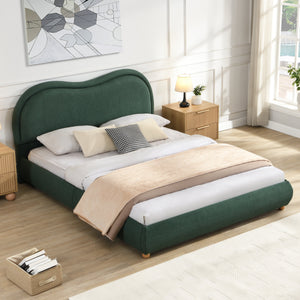 Queen Size Upholstered Platform Bed Frame with Rounded Corners Curved Headboard