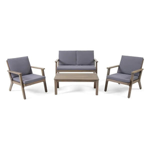 Avacyn Outdoor Acacia Wood 4-Seater Chat Set with Cushions