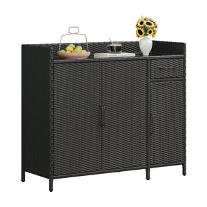 K&K 47.5"W Wicker Outdoor Storage Cabinet with Tempered Glass Top