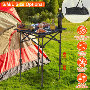 Portable Folding Camping Table With Adjustable Height Hanging Net Rustproof Carbon Steel Foldable Roll-Up Camping Table for Picnic Camping Hiking Beac