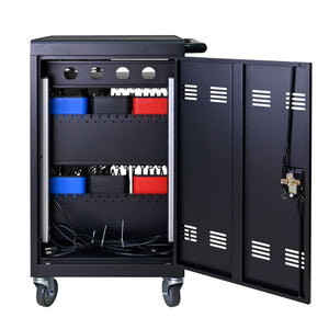 32 Bit Device Charging Trolley For Tablets And Laptops With Cable Management, Removable Doors - Matte Black