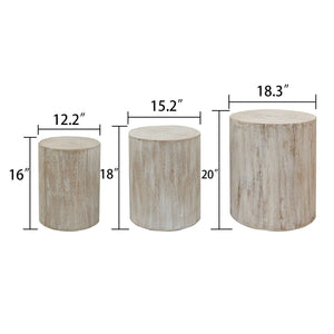 Set of 3 Rounded Wood Coffee Tables with Whitewashed Wood Finish