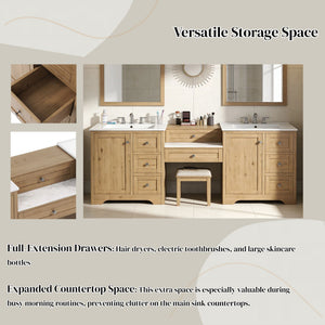 Double Sink Bathroom Vanity With Countertop, 2 Ceramic Sinks, 6 Drawers
