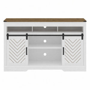 TV Stand With Sliding Barn Doors And Adjustable Storage - White / Oak