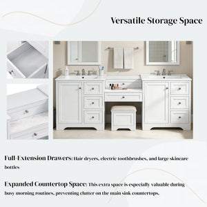 Double Sink Bathroom Vanity With Countertop, 2 Ceramic Sinks, 6 Drawers