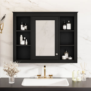 Wall Mounted Medicine Cabinet With Mirror, Storage Cabinet Featuring 6 Open Shelves And Adjustable Interior