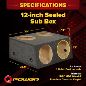 QPower Quad 4 Hole 12 Inch Sealed Divided Speaker Box Subwoofer Enclosure