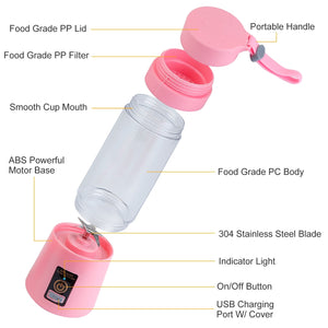Portable Juicer Blender USB Rechargeable Juicer Cup Fruit Baby Food Mixing Machine w/ 6 Blades Powerful Motor