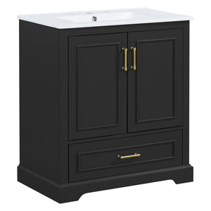 Bathroom Vanity With Sink, 1 Divided Drawer And 2 Soft Close Doors With Double Shelf