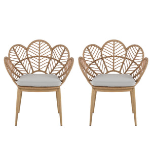 Kirk Outdoor Wicker Peacock Shape Papasan Style Chair Set of 2