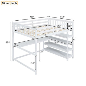 Loft Bed With Storage Shelves And Under Bed Desk