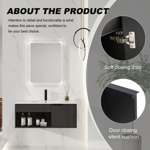 Wall Mounted Floating Bathroom Vanity With Open Shelf & Soft Close Door