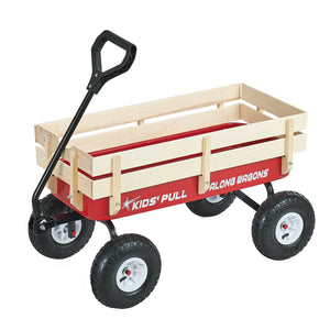 Pull-Along Wagon for Kids, 39 Inch Toddler Wagon with Wooden Panels & Handle